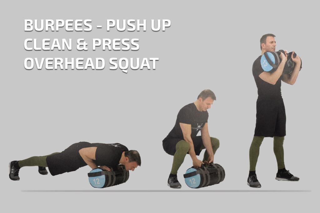 burpess push up clean press overhead squat